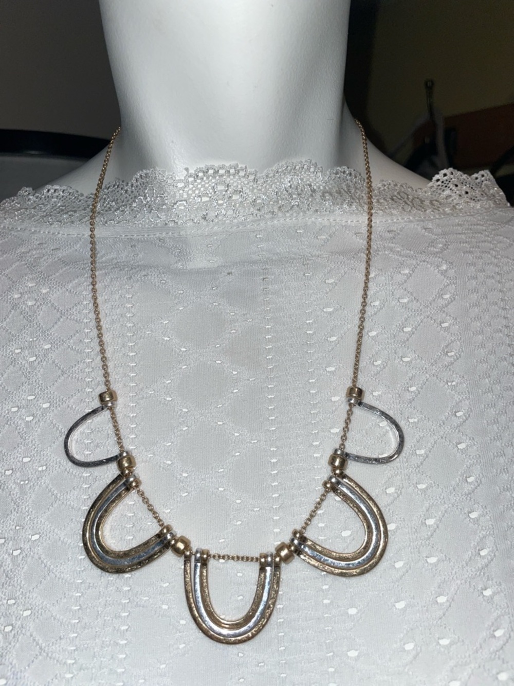Plunder Gold and Silver Tone Hammer Like Necklace